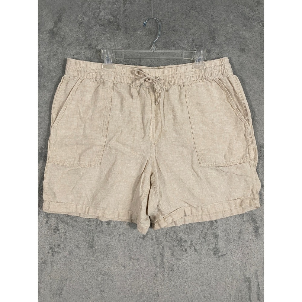 Lands'‎ End Shorts Womens XL 18 Beige Linen High Rise Elastic Drawstring Coastal